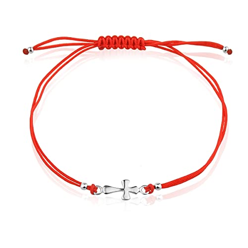 Kreuz Armband Armreif Sterling Silber 925 Rote Schnur Religiöse Charm...