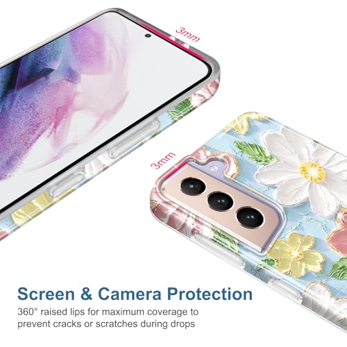 Coque Galaxy S21 5G rose et bleu idée cadeau rétro fleurs - 3