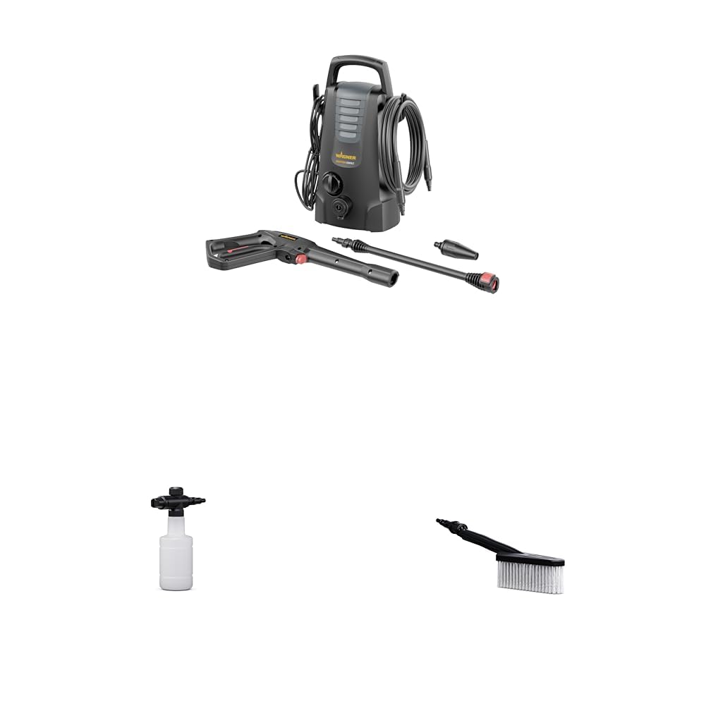 WAGNER 3‑in‑1 Kit Entretien de la Voiture: Nettoyeur Haute Pression Aquastorm Compact, Buse à moussee et Brosse de Lavage Standard idéal pour Voitures, Motos et Camping‑Cars