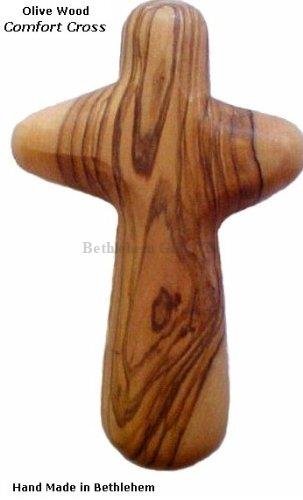 Bethlehem Gifts TM Handcarved Olive Wood Comfort Palm Healing Pocket Prayer Cross (2 inches)