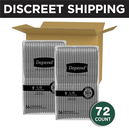 depend fresh protection adult diapers incontinence underwear for men disposable maximum large grey 72 count 2 packs of 36 packaging may vary