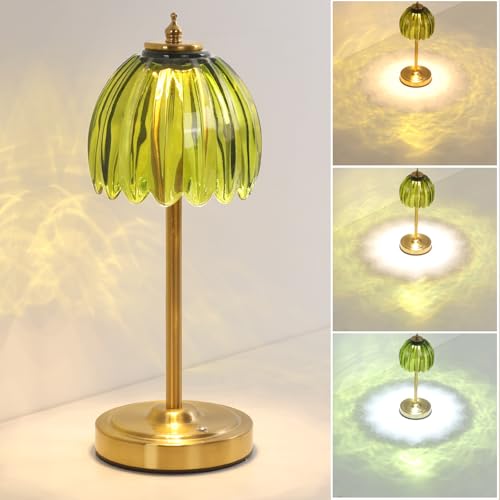 Image of Shenmoyl Tulip Table Lamp with 5000mAh Battery & Touch Control, Cordless Table Lamp with 3 Colors, Dimmable Rechargeable Table Lamps for Bedroom, Nightstand, Living Room, Entryways (Green Tulip)
