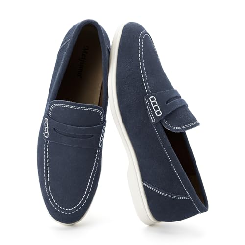 Image of Meijiana Men's Genuine Leather Loafers Slip-On Moccasins Suede Dress Shoes, Lightweight and Breathable with Rubber Sole Stylish Mens Loafers