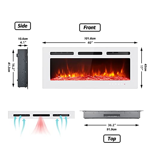 Maxhonor Electric Fireplace Insert Wall Mounted Freestanding Heater With Remote Control, 1500/750W (40Inch, White) #TOP4