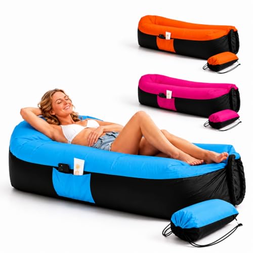 EastCity Luftsofa Aufblasbar mit Kopfstütze und Seitentasche 230 x 70 cm Aufblasbares Sofa für Camping Strand und Festival Air Lounger mit Tragebeutel Tragbare Aufblasbare Liege Blau