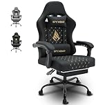 Symino Gaming Chair with Footrest, Ergonomic Computer Chair with Lumbar Support, Head Rest, PC Chair for Adults, PU Leather Game Chairs, Adjustable Swivel Task Chairs, Black