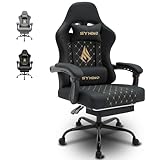 Symino Chaise de Gamer Ergonomique, Chaise Gaming avec Soutien Lombaire Repose-Pieds, Fauteuil de Bureau réglable et pivotant capacité de Charge 150 kg, Cuir PU Noir