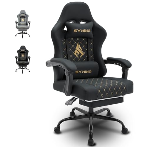 Symino Silla Gaming Ergonómica con Asiento de Espuma Alta Densidad – 150 kg, Reclinable con Soporte Lumbar, Reposabrazos Ergonómicos, Giratoria 360° para Oficina y Escritorio