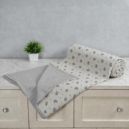 Image of Florida Reversible Cotton Dohar - Single Size (220x160 cm, 90 GSM, Dust Blue Floral Pattern), Soft & Lightweight Blanket for All Seasons, Breathable & Skin‑Friendly Fabric