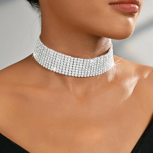 Handcess Strass Halskette Silber Glitzernde Kristall Ketten Brautkette Schmuck für Frauen