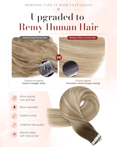 Image of Moresoo Brown Blonde Tape Extensions Human Hair 24in 10Pcs 25g