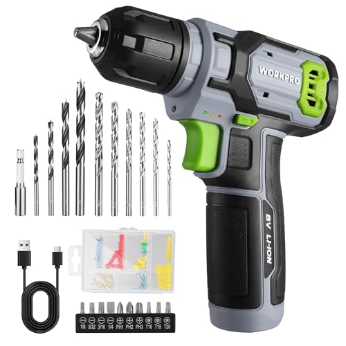 Image of WORKPRO Cordless Power Drill Set, 8V Cordless Drill Driver Set with 53pcs Bits, 2.0Ah Electric Tool Kit with 3 /8 inch Keyless Chuck and Variable Speed Trigger, Portable for Home Improvement, DIY