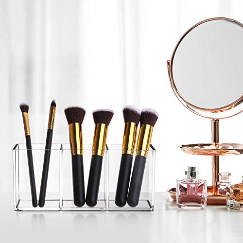 Image of Tbestmax Makeup Brush Holder Organizer Clear Cosmetic Brushes Container Storage 3 Slots - Great for Vanity