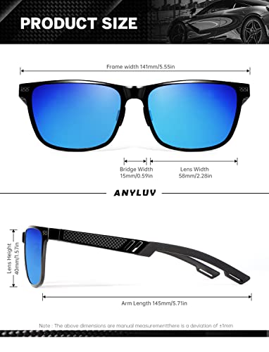Image of ANYLUV Polarized Sunglasses for Men Rectangular Classic Al-Mg Metal Frame Sun Glasses Mens Sunglasses with UV Protection