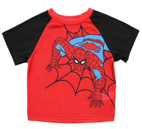 Marvel Spiderman Pajamas for Boys, 2 Piece Spiderman Pjs for Toddler Boys, Short Sleeve Top & Pants Set, Size 4T Black/Red2