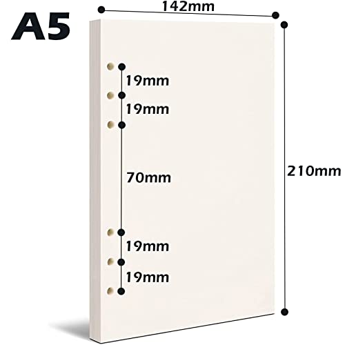 PALUDO 3 Packungen A5 Blanko Nachfüllpapier, 135 Blätter, 6 Löcher, Cremefarben, Ringbuchpapier, Schreibpapier