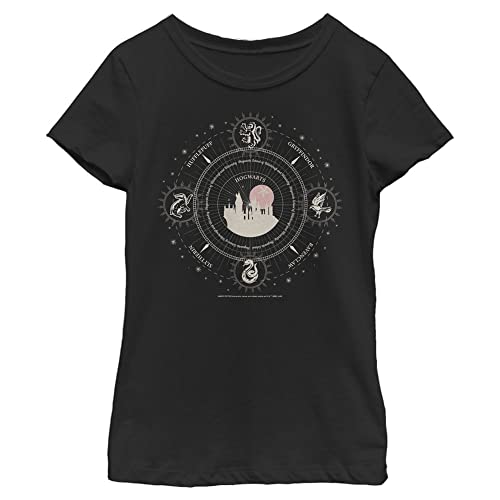 T-shirt Harry Potter Celestial Houses fille en coton noir avec motifs astrologiques des maisons