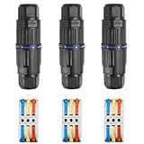 MELIFE 3PCS IP68 Waterproof Electrical Cable Connector, Outdoor 3 Way Junction Box, Waterproof Wire Connectors with Replaceable Lever Wire Connectors for AWG 28-12, Quick Screwless Installation