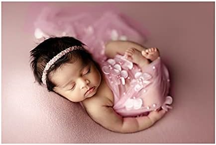 Newborn Wraps Photography Prop Baby Photoshoot Props Headwear 2PCS DIY 3D Flower Pearl Mesh Wrap Background Baby Lace for Photo Shoot Studio Props Accessories (Pink)