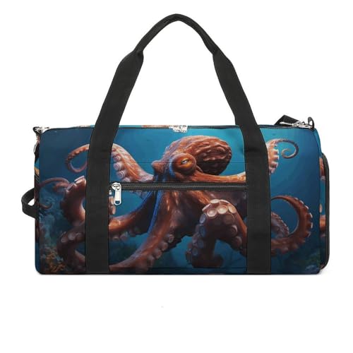 Mens Womens Gym Bag, Ocean Animal Octopus Print Duffle Bags,travel Gym Duffle Bag,garment Duffle Bag,gym Bag with Shoe Compartment