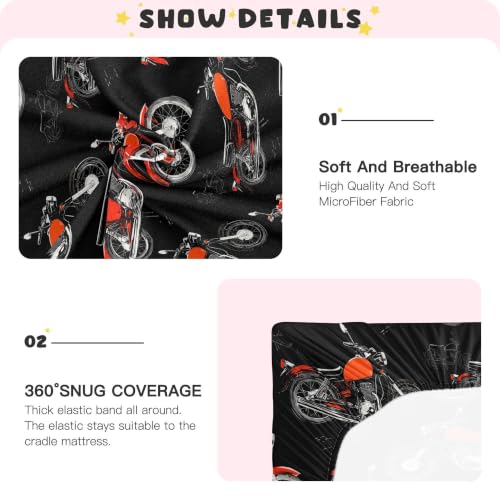 Image of Motorcycle Motorbike Black Crib Sheets Soft Breathable Fitted Baby Crib Sheets Mattress Cover for Girls Boys, 52 inch x 28 inch x 9 inch