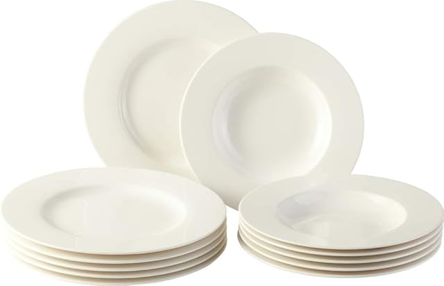 vivo - Villeroy & Boch Group - Basic White, 12-el. serwis stołowy, Porcelana Premium, Można myć w zmywarce, Biały