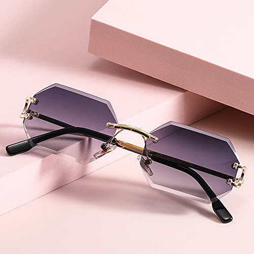 fashion ladies sunglasses rimless octagon uv400 frameless gold metal rectangle glasses for men2