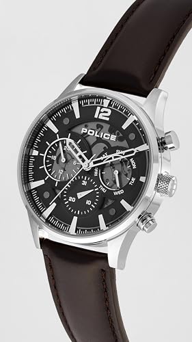 Image of Police Quartz Multifunction Grey Dial Brown Leather Strap Watch for Men - PLPEWGF0040202
