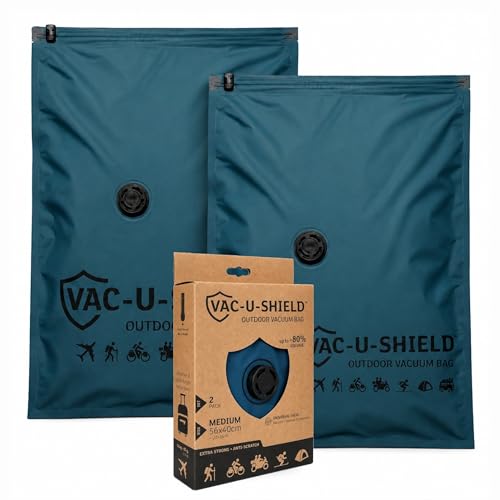 Image of Lavatelli Vac-u-Shield Vacuum bags for clothes, cabin luggage organizer & travel accessories. Premium space saver bag for travelling, anti-scratch. Medium 56x40 cm, Set of 2, Teal Blue
