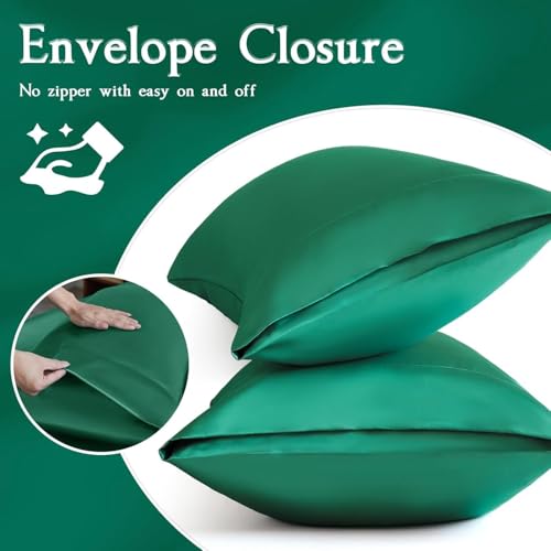 Image of Premium Satin Pillowcase Set of 2 with Eye Mask & 3 Scrunchies | Silky Soft, Anti-Frizz, Skin & Hair Care Sleep Set | Luxury Gift Combo for Women & Girls (Dark Green)