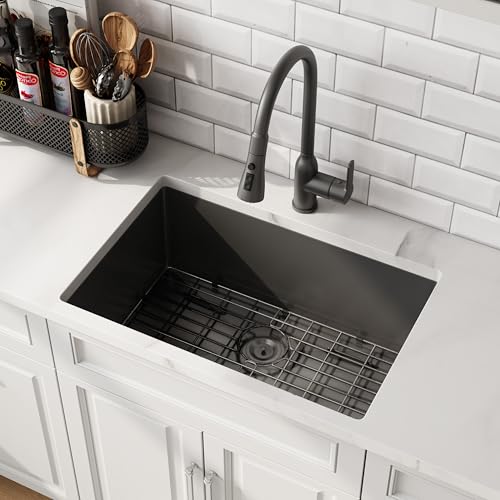Quikore 27 Inch Black Undermount Single Bowl Handmade Kitchen Sink