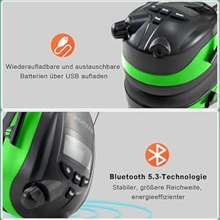 PROTEAR Bluetooth Ear Defenders with DAB/DAB+ FM Radio,Ideal Safety Earmuffs Wireless Headphones for Mowing, Sawing, Workshop, SNR 30dB