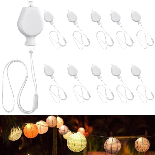 10 Piezas Luces de Linterna de Papel, Luces LED para globos, Luces Farolillos de Papel, Luz para Globos, Blanca Cálida, para Exterior Interior, Halloween, Navidad, Cumpleaños, Fiesta, Bodas