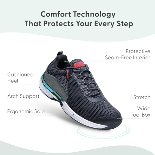 Orthofeet Men's Orthopedic Edgewater Stretch Knit Walking Sneaker, Black, Size 8 Wide - Thumbnail 3