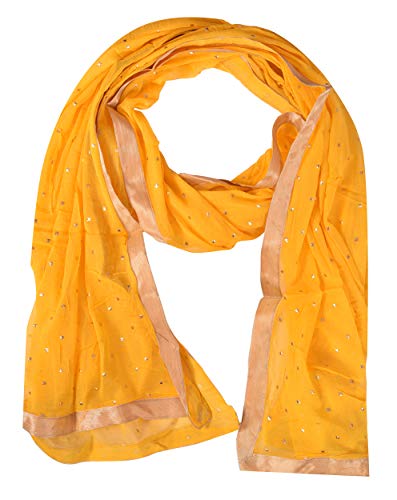 Image of YOUTHQUAKE Women's Golden Printed Chiffon Dupatta With Four Side Golden Lace