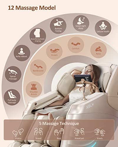 Relx Massage Chair Full Body Zero Gravity Sl-Track Shiatsu Massage Chair, 12 Modes, Built-In Heat Therapy System, Airbag Massage, With Yoga Stretch, Foot Massage, Ai Control And Lcd Screen（Cream） #TOP1