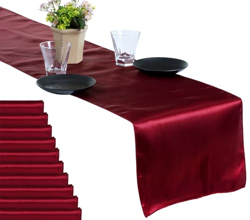 MDS Christmas Satin Table Runners - 20 Pack, 12 x 108 Inches - Bright Silk Sateen Table Decor for Harvest Dinner, Thanksgiving, New Year Party, Wedding, Holiday Banquet Dining Decor - Maroon