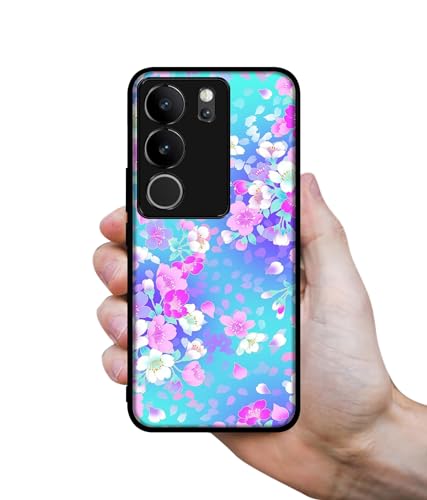 Image of Floral Blue Pattern Design Premium 2D Printed Metal Back Case Cover for Vivo V29 5G / V29 Pro 5G