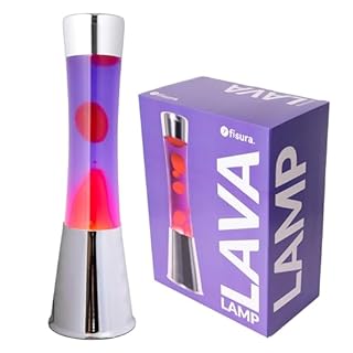 FISURA - Lampe à lave rouge et violette. Base chromée, liquide violet et lave rouge. Lampe d'ambiance originale. Avec ampoule de rechange. 11 cm x 11cm x 39,5 cm.