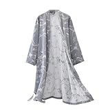 PRINCESS BRIDE Damen-Bademantel, Baumwolle, garngefärbt, Jacquard, mittellang, Hotel, Spa, lässiger Yukata-Kimono, hellgrau, L