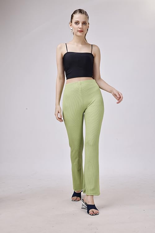 Image of Bhochi Western Trousers Pants for Women | Stretchable Yoga Pants | Boot Cut Ribbed Trouser| Bell Bottom Trousers for Women