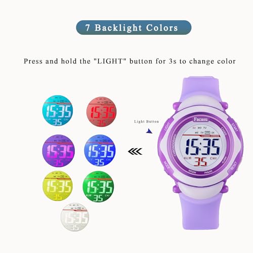 Facasu 8568 Kids Digital Watch For Girls Boys,Children'S Waterproof Colorful Light Up Outdoor Sport Watch thumb #3