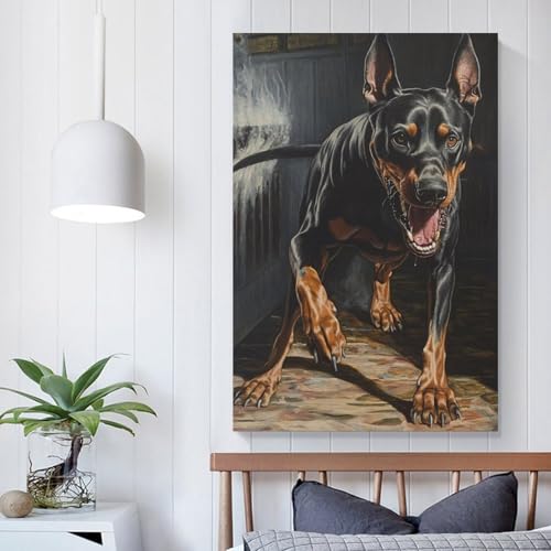 Cuadro en lienzo de Doberman con acabados de cuadros modernos para pared 5