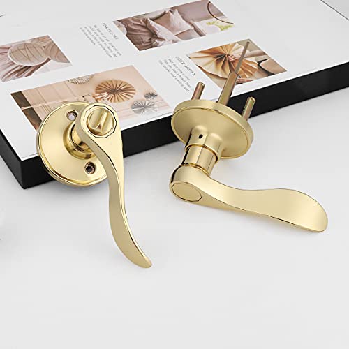 Gobrico Drop/Wave Hall And Closet Door Locks Passage Levers For Interior Door, Polished Brass Finished,10Pack #TOP4