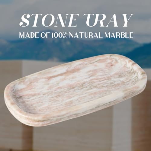 Image of Koville Natural Marble Tray for Bathroom Countertop, Vanity Tray for Decor, Marble Bathroom Trays Stone Storage Trays for Perfume, Jewelry, Candles, Decorative Tray for Dresser Organizer(Norway Red)