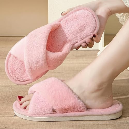 جودتول شبشب شمواه شتوي من فلافي وينتر هاوس، شبشب من الميموري فوم للنساء والرجال، شبشب منزلي مخملي بلون سادة للنساء - راحة داخلية غير قابلة للانزلاق (بينك، 38-39)