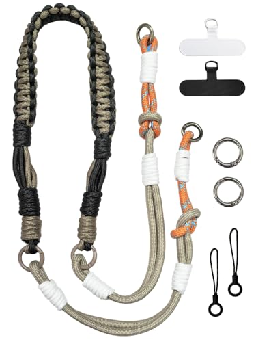 [Oumino] スマホストラップ ショルダー 携帯ストラップ iPhone 対応 スマホショルダーストラップ バッグストラップ 極太 調節可能 約34～128cm 肩掛け 編み込み おしゃれ カメラ 首掛け ネックストラップ アウトドア 全機種対応 (brown&orange)