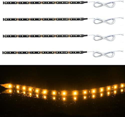 Geeon Amber Yellow 12V Car LED Interior Light Strips 12''/30CM for Inside Boats Vehicle Automotive Truck Van Motorcycle Footwell Lighting, UL Listed, Pack o