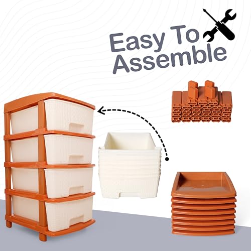 Image of Plastic Modular Drawer Storage Chest Of Drawers Organizer Storage Box, Large Stomo Racks For Multipurpose Anti-slip Shoes Organizers (White & Golden, 4 Layer)