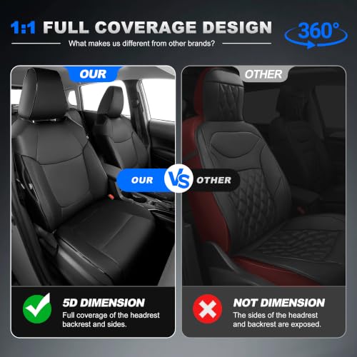 Image of Custom Fit Seat Covers for Toyota Corolla Cross 2022-2026 Full Set | Black Seat Covers, Premium Faux Leather, 5-Piece Set Includes Armrest, Seat Belt, Steering Wheel & Headrest Covers